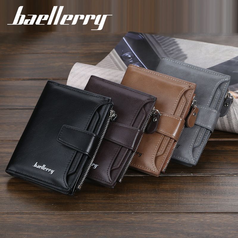 carteira baellerry masculina versão curta vertical com vários slots para cartão zíper porta-moedas carteira de motorista simples_voghion.com