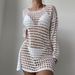 Women's Clothing Sexy Knitted Hollow Pullover Round Neck Long Sleeved Bikini Swimsuit Blouse_voghion.com