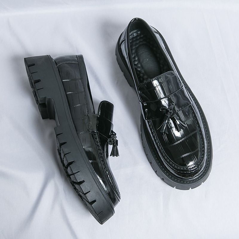 Breathable Summer Leather Casual Shoes Men's British Style Increased Inner Heel Thick Sole Trendy Bright Face Slip-On Causal Hap_voghion.com