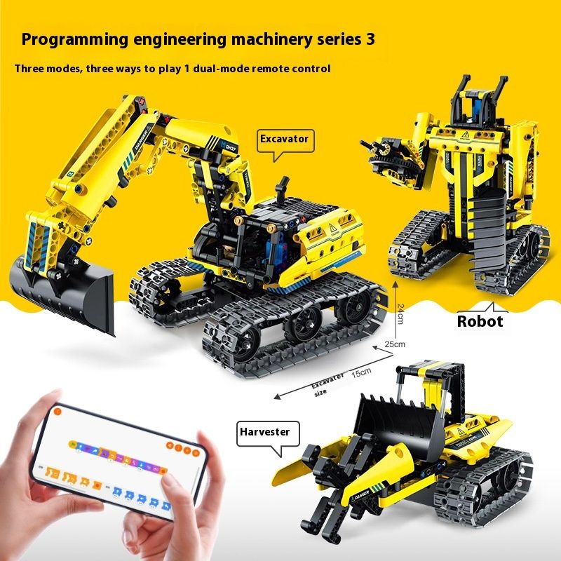 Mașină robotică cu telecomandă, programare STEAM, clasă de antrenament pentru băieți, jucării pentru asamblare cu blocuri științifice și educative pentru copii_voghion.com