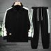 Lässiges Trainingsanzug-Set im trendigen Stil für Herren – Kapuzenpullover mit halbem Reißverschluss in Kontrastfarbe und schmal zulaufende Hose (5XL–11XL)_voghion.com