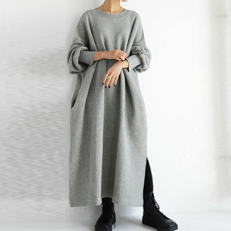 Automne banlieue col rond coton américain pull couleur unie étoile correspondant robe pull_voghion.com
