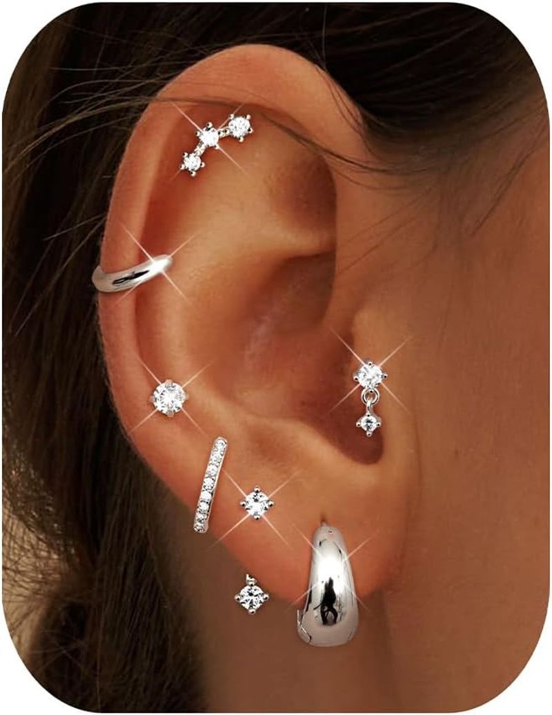 Vergoldete Huggie-Ohrring-Sets für mehrere Piercings, zierliche Ohrring-Stapel, süßer silberner Knorpelschmuck, trendige Geschenke_voghion.com