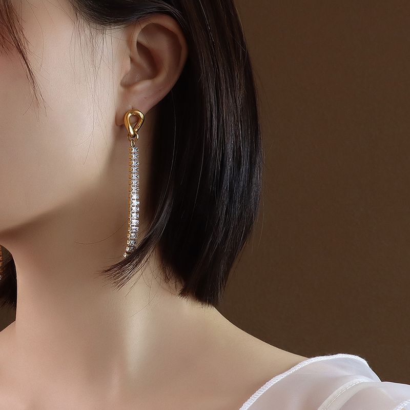 Small Chain Full Diamond Earrings, Zircon Slender Tassel Earrings, Earrings, Earrings, Earlines, Earrings._voghion.com