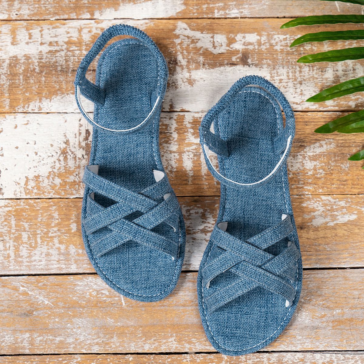 Summer Women's Wide Width Flat Sandals - Denim Casual Beach Slides (Comfortable Lightweight Breathable)_voghion.com