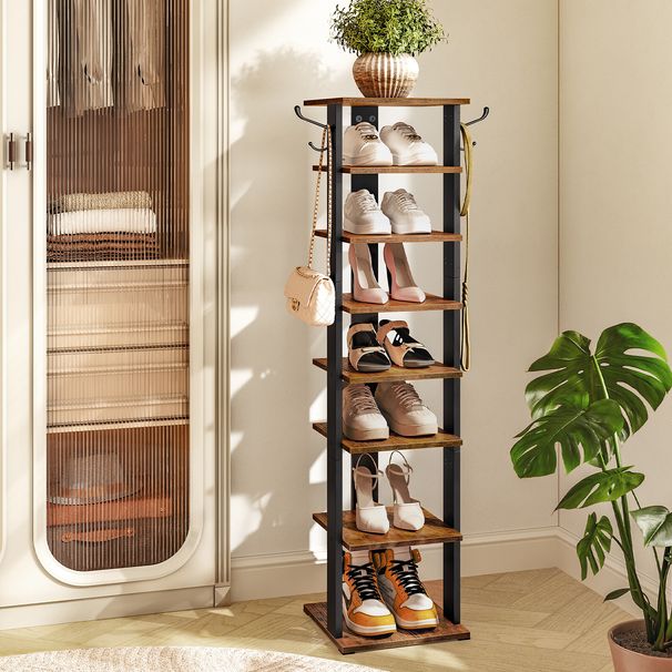 HOOBRO 8/9-Tier Shoe Rack Shoe Storage Organizer With 2 Hooks Shoe Tower_voghion.com