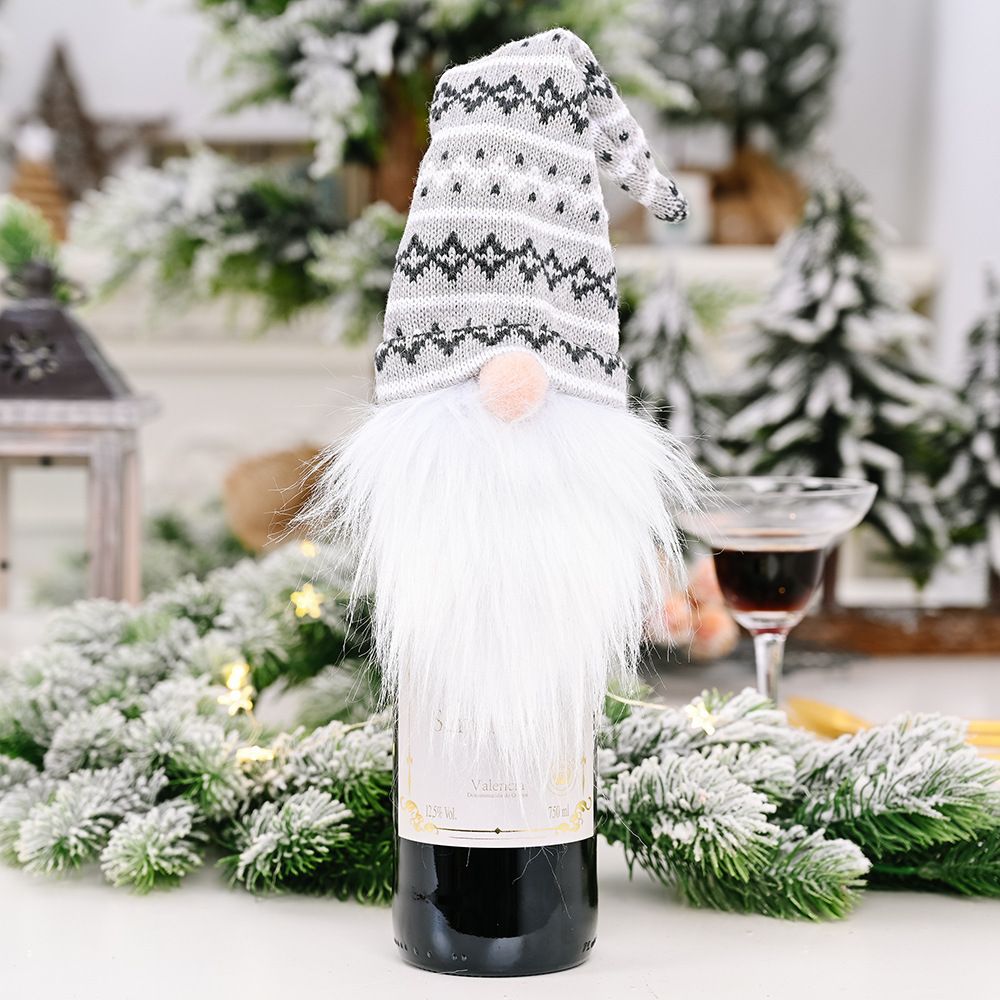 Haube New Christmas Decoration Knitted Hat Forest Old Man Wine Set Faceless Doll Wine Cover Wine Bottle Decoration_voghion.com