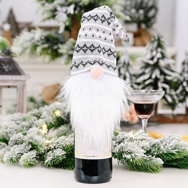 Haube New Christmas Decoration Knitted Hat Forest Old Man Wine Set Faceless Doll Wine Cover Wine Bottle Decoration_voghion.com