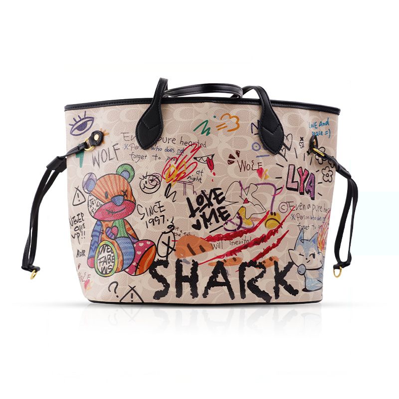 Female Bear Graffiti Tote Large-capacity Portable Shoulder Bag_voghion.com