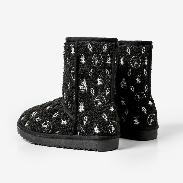 2025 New Mid Length Snow Boots For Women, Embroidered With Yarn, Fashionable, Warm, Thick, And Plush Anti Slip Cotton Shoes_voghion.com