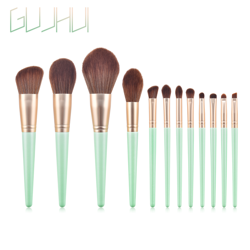 12-teiliges Make-up-Pinsel-Set, Grün, Schönheit, Puderpinsel, Rougepinsel, Make-up-Tools, Beauty-Tools, GUJHUI_voghion.com
