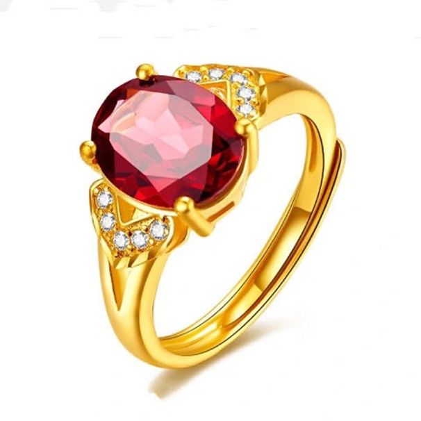 Versione coreana placcata per donna con intarsi in granato, anello rosso con apertura regolabile_voghion.com