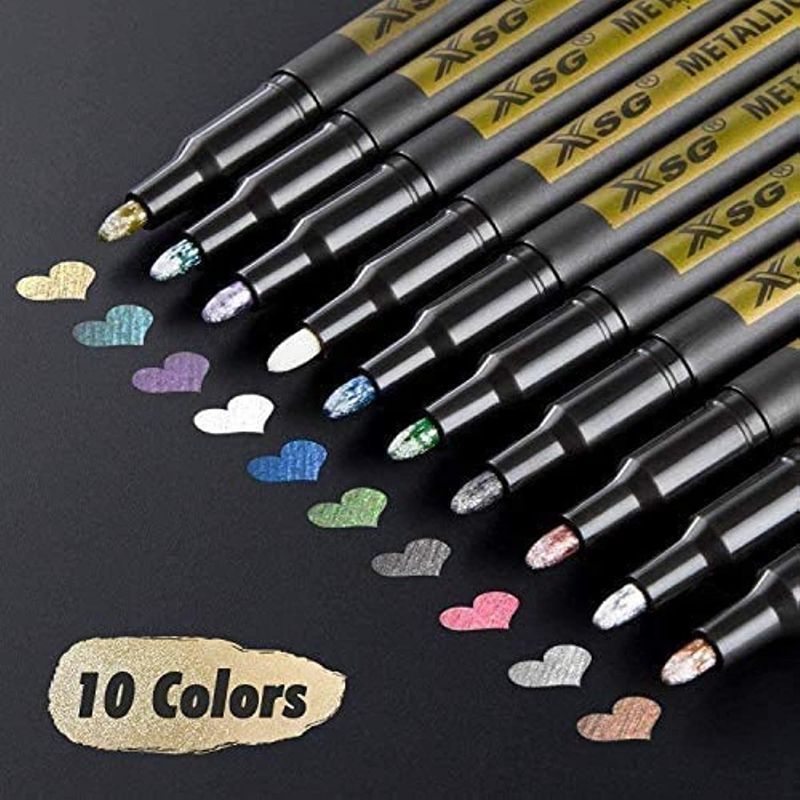 10 kolorów Fine Point Metallic Markers do czarnego papieru, malowanie skał, album ze zdjęciami DIY, rzemiosło scrapbookingowe, metal, szkło_voghion.com