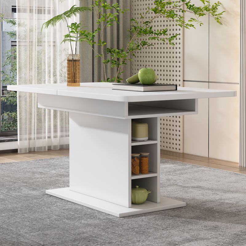 Erweiterbarer Esstisch, Esstisch Mit Stauraum, Rechteckiger Esstisch, Kaffee-Freizeittisch, Moderner Einfacher Esstisch Aus Eisen, Platzsparender Multifunktionaler Esstisch, Weiß_voghion.com