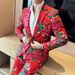 ForMen Northeast Red Flower Herrenmode-Trend Persönlichkeit Retro Hübscher Slim Fit High-End-Anzug Zweiteiliges Set_voghion.com