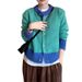 Xiaoxiangfeng Strickjacke in Kontrastfarbe mit Rundhalsausschnitt, Damenjacke_voghion.com