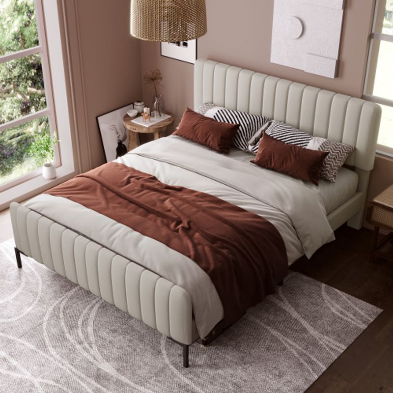 Polsterbett Double 180 X 200 Cm, Bettgestell Mit Lattenrost Und Verstellbares Kopfteil, Gepolstertes Bett In Grau-Beige, Bettrahmen_voghion.com