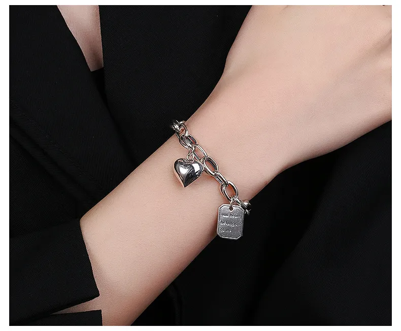 S925 sterling silver jewelry love splicing small square pendant bracelet for women_voghion.com