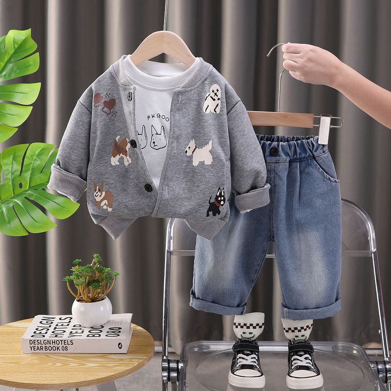 Jungen-Cardigan 2025 Frühjahrsneuheit, süßes dreiteiliges Set mit Tier-Volldruck für Kinder, lässige Mode mit Rundhalsausschnitt_voghion.com