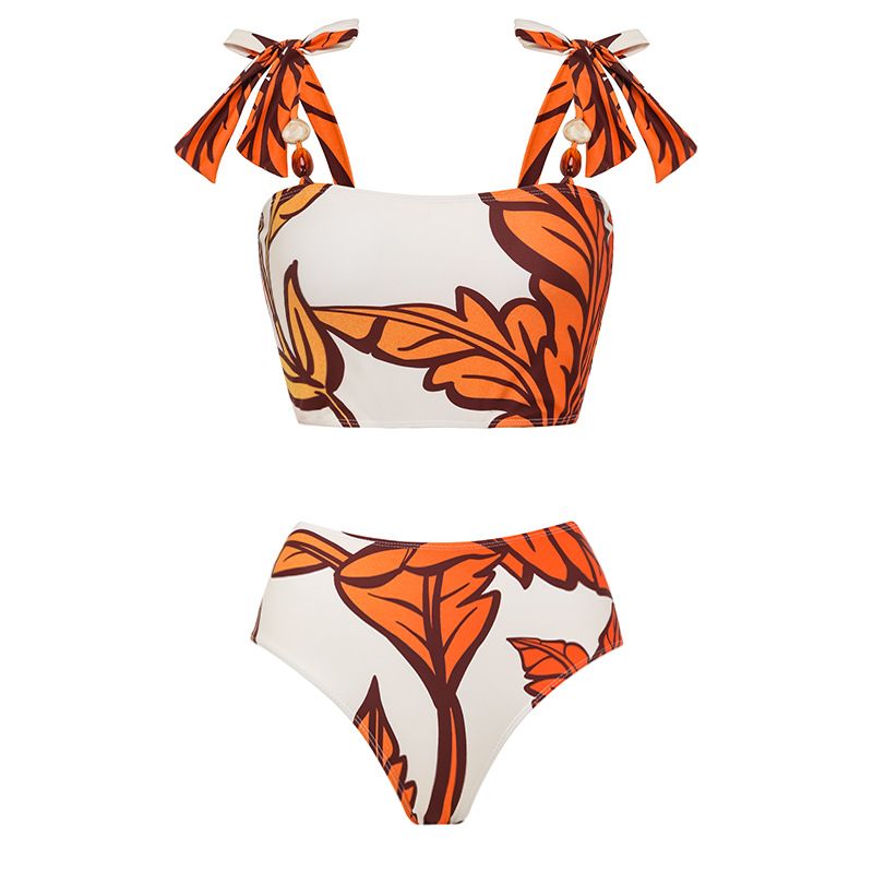 Women's swimwear new women's air layer ruffled maple leaf print beach vacation one-piece swimsuit suit_voghion.com