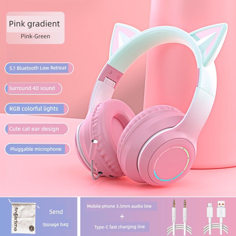 Eredeti Cat Ear 5.1 Bluetooth fejhallgató lányoknak Zajcsökkentő sztereó támogatás Mikrofon nyomás nélkül_voghion.com