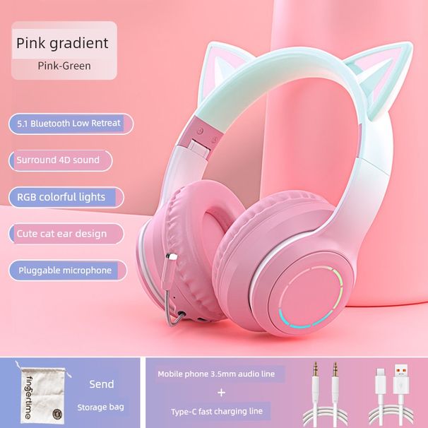 Eredeti Cat Ear 5.1 Bluetooth fejhallgató lányoknak Zajcsökkentő sztereó támogatás Mikrofon nyomás nélkül_voghion.com