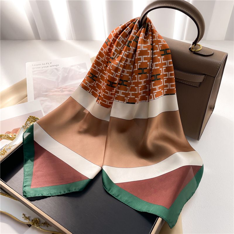Lenço de estilo leve e luxuoso, lenço de bloco de cores, simulação de seda fina, cachecol de primavera/verão, 70% algodão puro, lenço quadrado_voghion.com