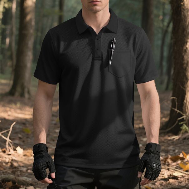 Herrenbekleidung Outdoor Einfarbiges Poloshirt Schweres lässiges atmungsaktives Revers-T-Shirt_voghion.com