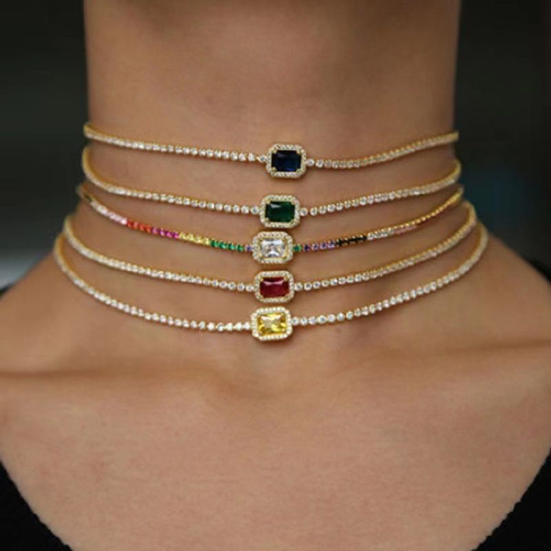 Korean version copper inlaid rhinestone single row with colorful versatile center card diamond, fashionable and trendy_voghion.com