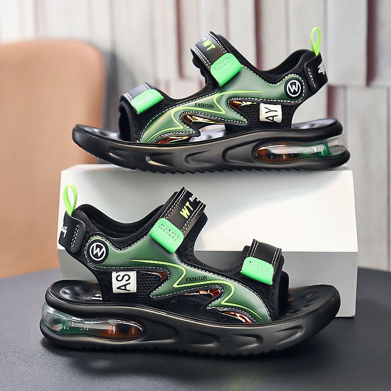 Kinderschuhe Jungen Sandalen rutschfeste Sport-Sandalen mit weicher Sohle Sommer Neue echte Leder-Strandschuhe für mittlere und große Jungen_voghion.com