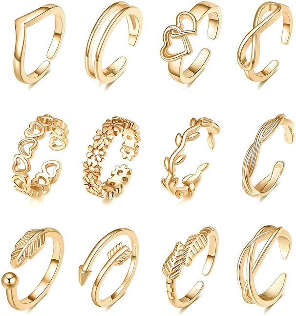 D049 Nuovi 12 anelli per i piedi da donna a forma di cuore cavo con personalità da spiaggia_voghion.com