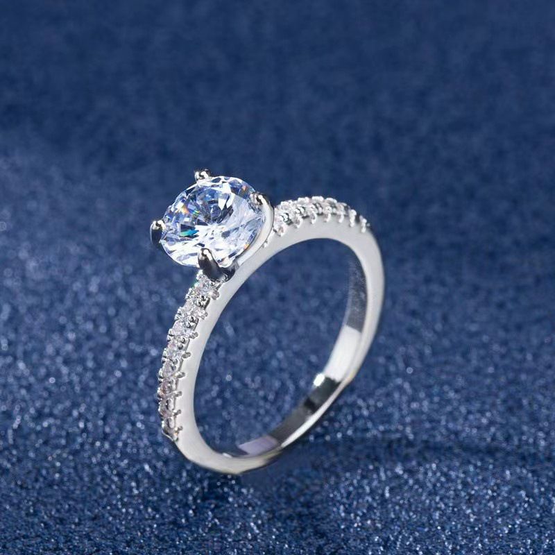 Minimalist Zircon Fashionable Proposal and Engagement Silver Simulation Ring Set_voghion.com