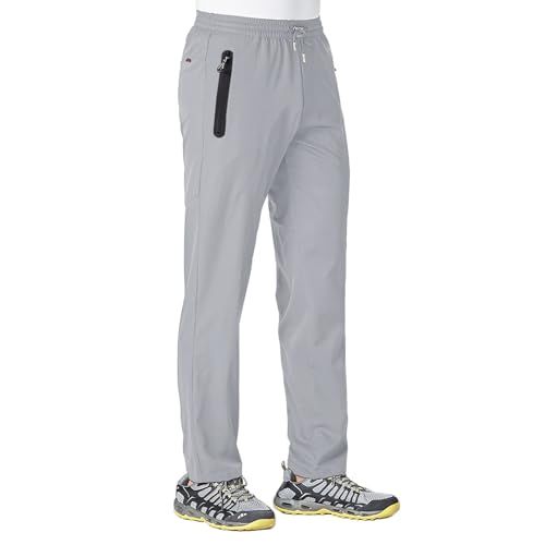 Jogginghose Herren Lang Trainingshose Sport Laufhose Schnelltrocknend Freizeithose Männer Fiess Mit Reißverschlusstaschen_voghion.com
