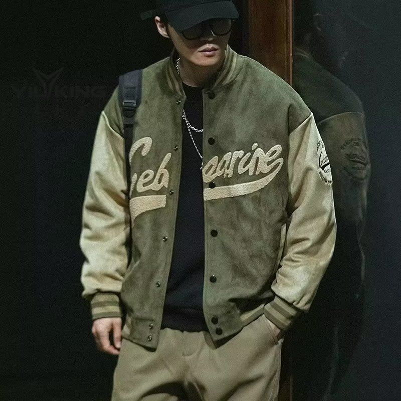 Herrenbekleidung Wildleder Baseballjacke Herren Vintage Frühling und Herbst Neue grüne Bomberjacke Ins Jacke Herren_voghion.com