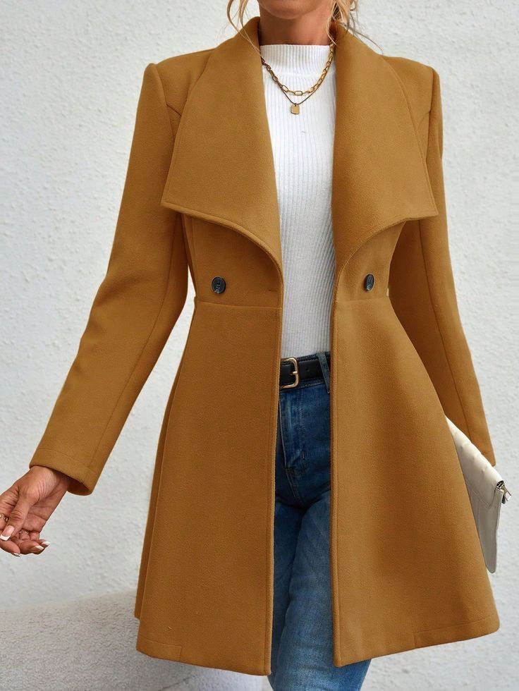 Elegant Long Wool Coat For Women - Slim Fit Winter Trench Coat With Notched Lapel, Warm Polyester Blend Overcoat In Black, Khaki, Camel & Burgundy_voghion.com
