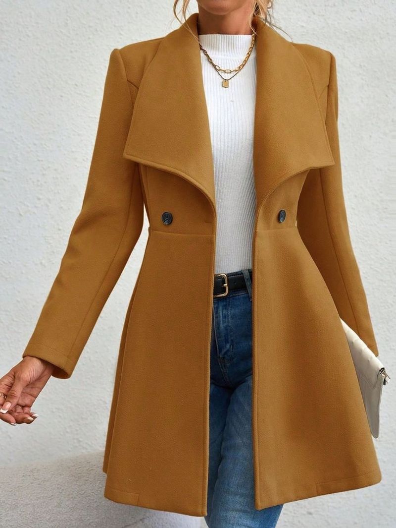 Eleganter langer Wollmantel für Damen – Slim Fit Winter-Trenchcoat mit Revers, warmer Mantel aus Polyestermischung in Schwarz, Khaki, Camel und Burgunderrot_voghion.com