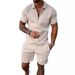 Completo casual da uomo, completo di polo a maniche corte con cerniera stampata in 3D, set da 2 pezzi_voghion.com