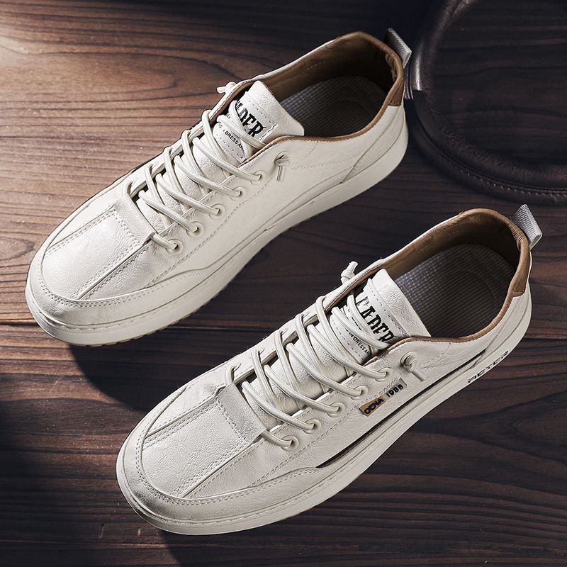 Buty męskie Jesień Nowe skórzane buty Męskie buty codzienne Elastyczne buty sportowe Męskie małe białe buty_voghion.com