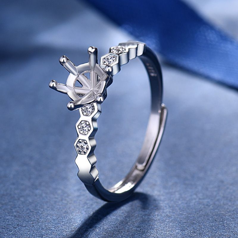 Junli S Reinem Silber Sechs-Zinken Moissanite Ring Für Frauen Koreanische Einfache Ein Karat Diamant Einstellung Leere Montage Hand_voghion.com