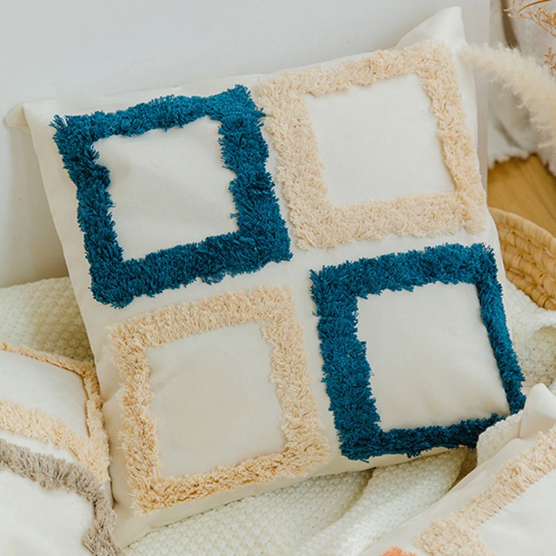 Housse de coussin carrée imprimée - Housse de coussin décorative moderne pour salon et chambre (polyester, motif géométrique multicolore, fermeture éclair)_voghion.com