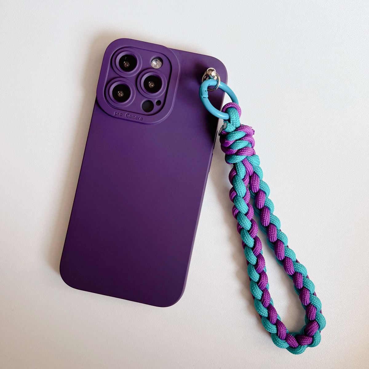 15/14/13/12/11 Pro Max Color Block Silicone Phone Case - Lanyard Design, TPU Material, Minimalist DIY Style, Purple Outdoor Climbing Rope Pattern_voghion.com
