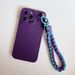 15/14/13/12/11 Pro Max Color Block Silicone Phone Case - Lanyard Design, TPU Material, Minimalist DIY Style, Purple Outdoor Climbing Rope Pattern_voghion.com