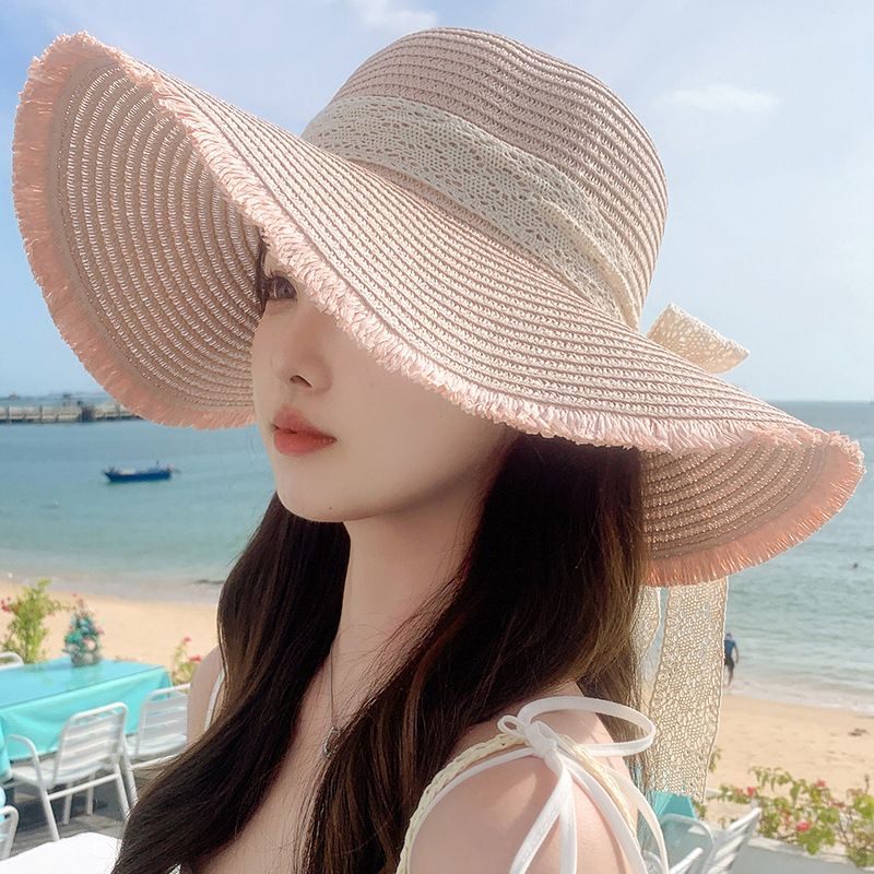 Unisex Sweet big bow sunshade straw hat women fashion temperament large brim sun hat outdoor sunscreen hat_voghion.com