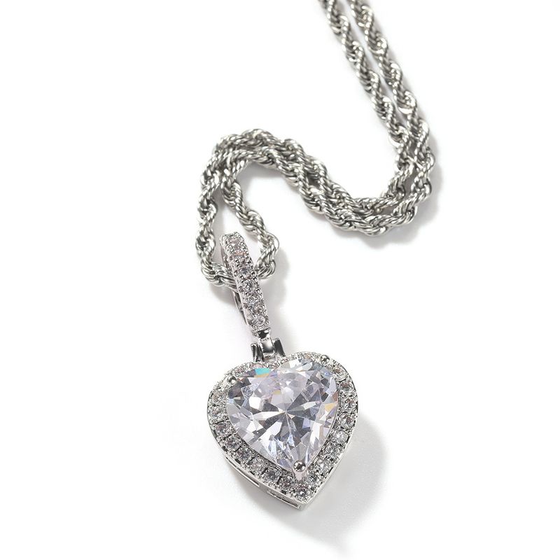 Männer und Frauen Schmuck Hip Hop Kupfer Intarsien Zirkon Liebe Anhänger High-End Luxus Glänzende Trendy Halskette Zubehör_voghion.com