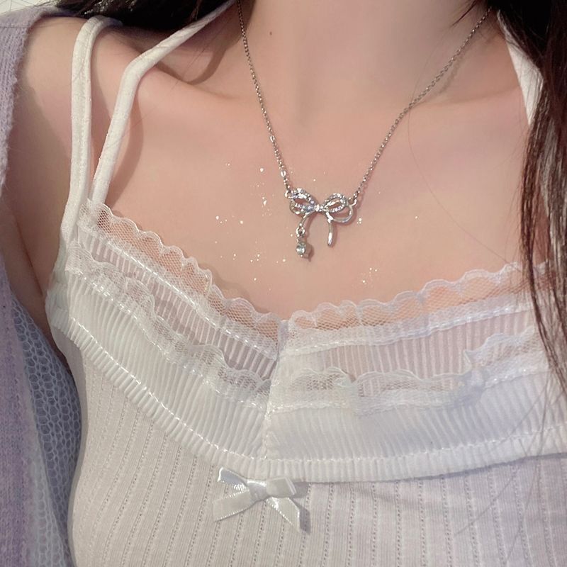 Fiocco con catena a clavicola di diamanti di alta qualità, lusso leggero, temperamento di alta qualità, accessori versatili, alla moda_voghion.com