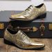 Britische Herren-Brogues aus spitzem Leder mit doppelter Lufteinlage und Alligatorleder-Optik – ein echter Hingucker._voghion.com