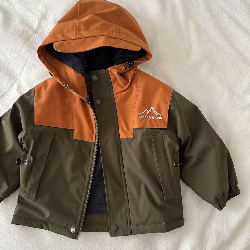 Kindermantel Herbst 2024 Neues Produkt Herren- und Damenbekleidung Farbblockierter Arbeitsmantel Dicke Babyjacke mit Kapuze_voghion.com