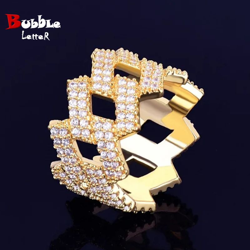Diamantförmiger kubanischer, echt vergoldeter Herrenring im Hip-Hop-Stil mit modischer Persönlichkeit_voghion.com