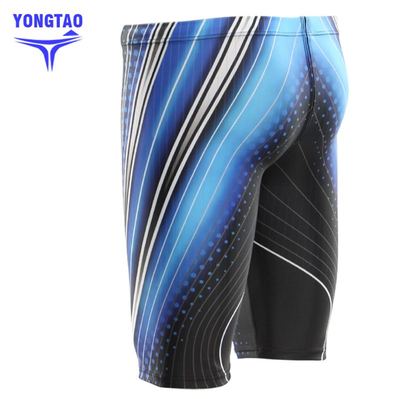 5-point men's swimming trunks, knee-length swimming trunks, long swimming trunks, digital printing drainage line professional swimming trunks 9691_voghion.com