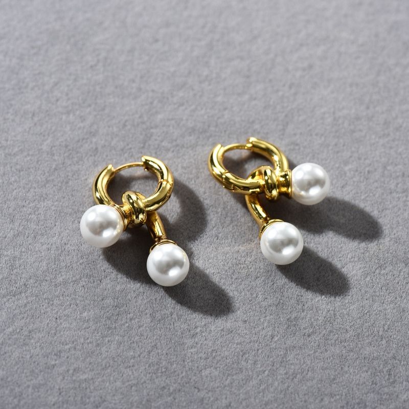 Damenschmuck Elegante Knotenperlen Ohrringe für Frauen, Minimalistische geometrische Creolen, Gold- und Silberfarbene Ohrringe_voghion.com